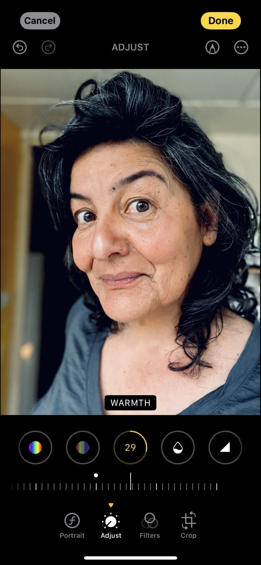 the no makeup after 40 selfie warmth